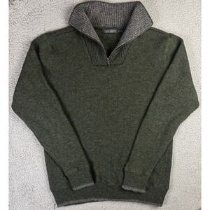 IrelandsEye 100% Wool Quarter 1/4 Zip Sweater Mens L Green Irish Knit Pullover